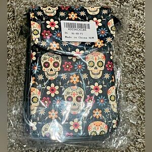 Crossbody Bag, Purse, Shoulder Bag for Women. Flower and skull pattern seamless.